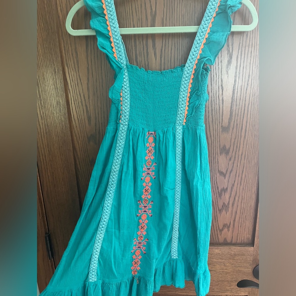 Turquoise Cotton Embroidered Sundress